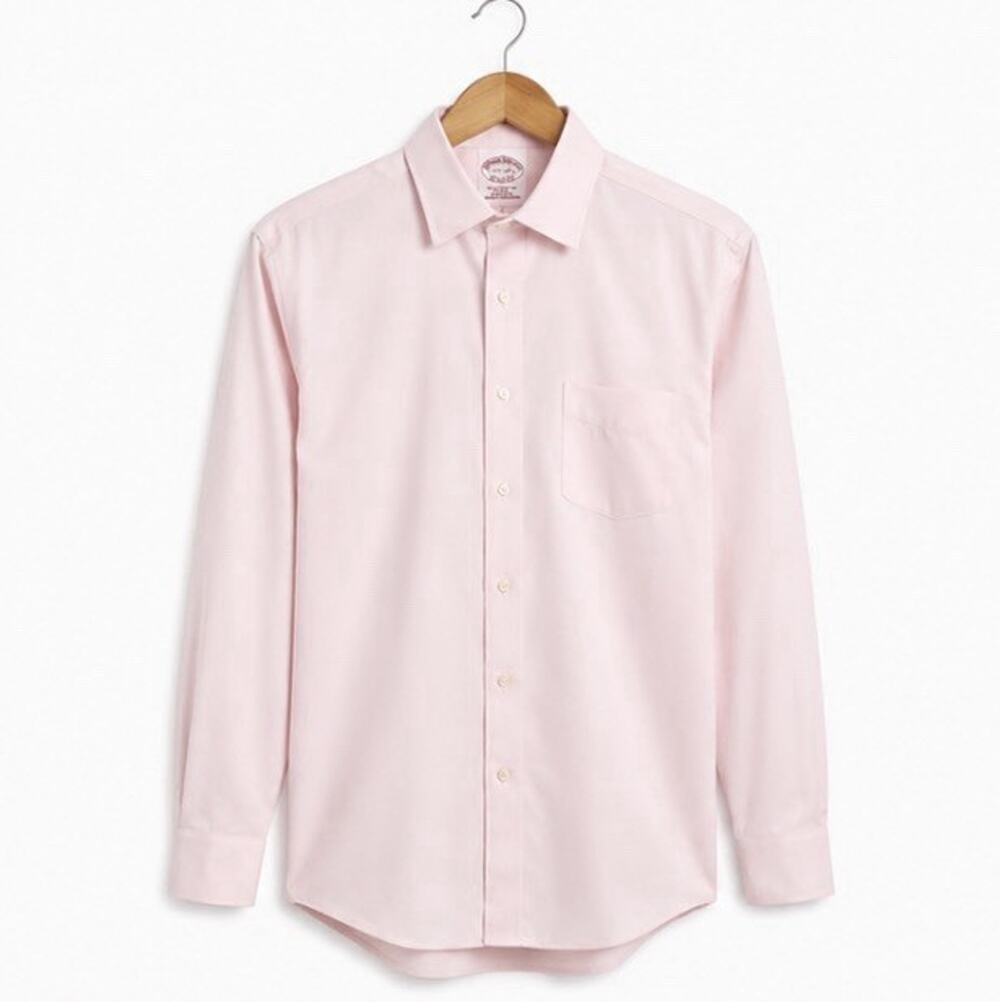 Brooks Brothers Men’s Pink Dress Shirt 17.5 35 Traditional Fit Non-Iron Cotton